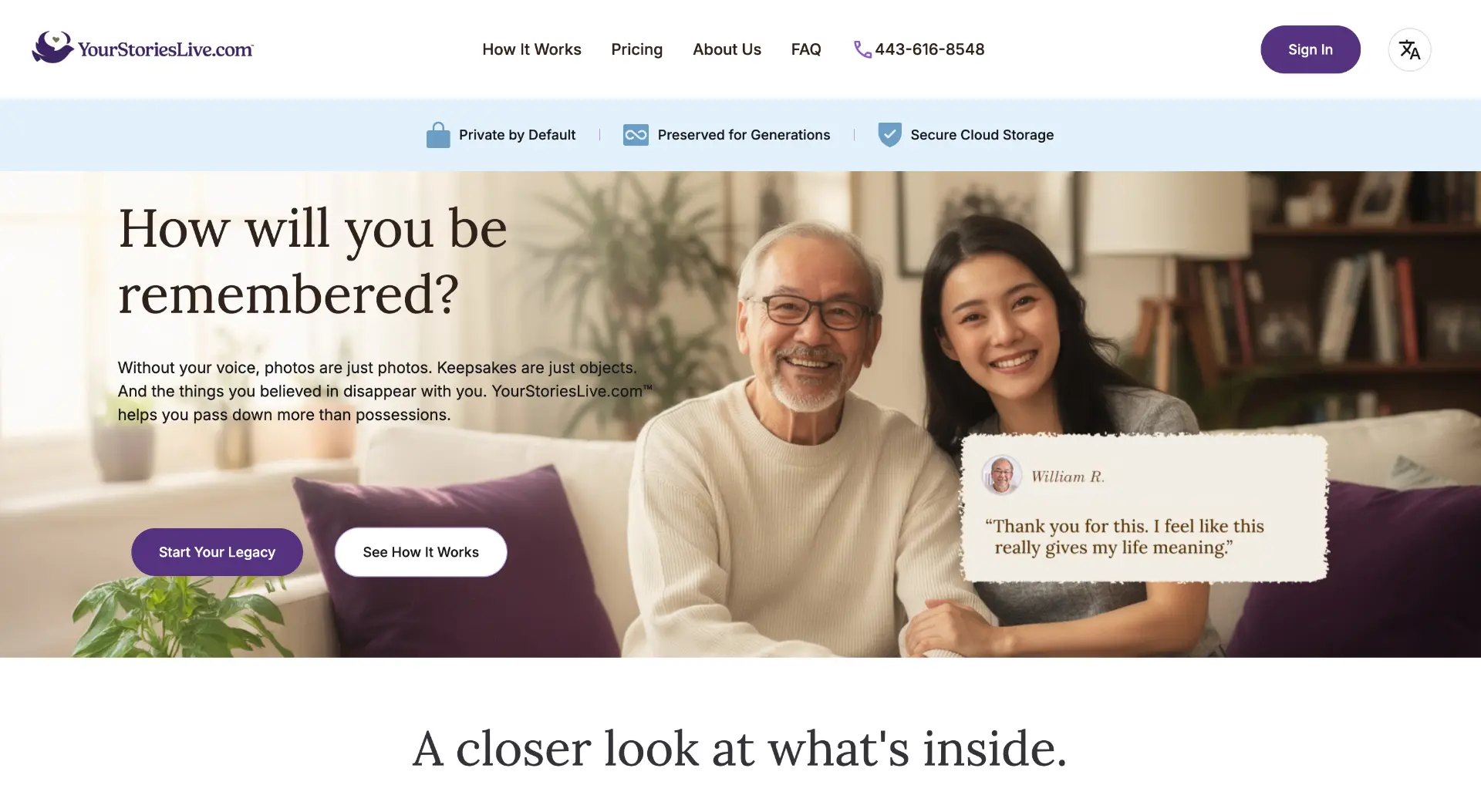 YourStoriesLive digital legacy platform homepage