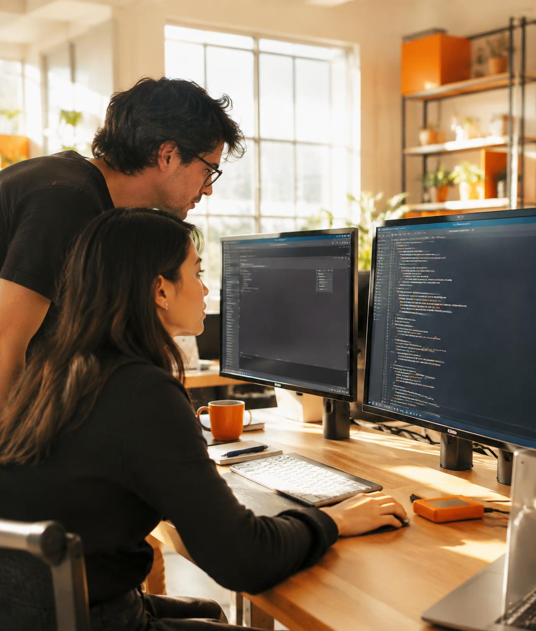 QA engineers reviewing Playwright automated test scripts on monitors